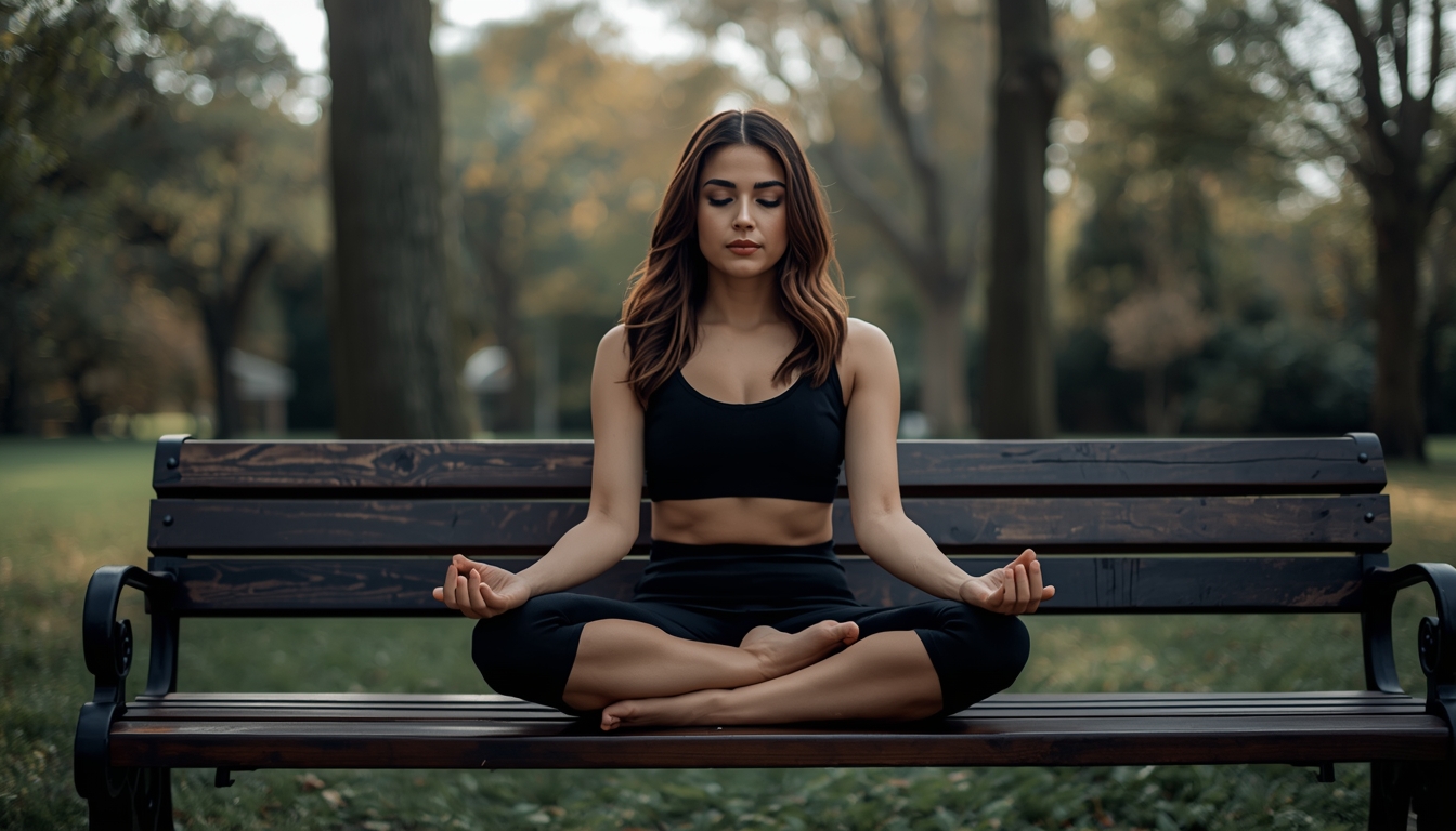 Shryxellzor mindful breathing on a bench